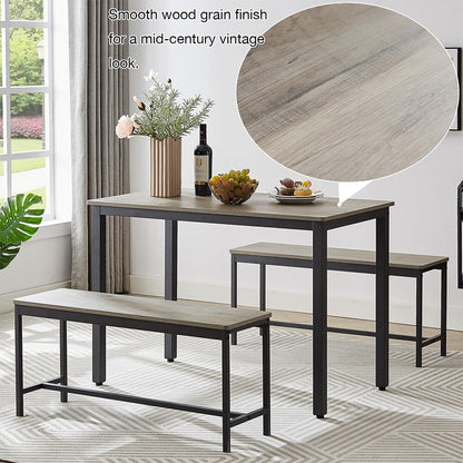 Set tavolo da pranzo, set tavolo da bar in legno, tavolo da cucina con 2 panche - 3 pezzi