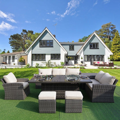 Set di divani da giardino da 7 pezzi con braciere e tavolo da pranzo con contenitore per il ghiaccio