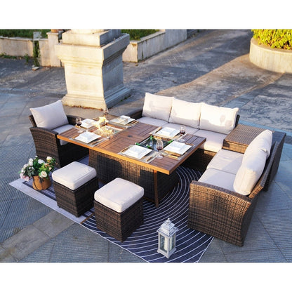 Set di divani da giardino da 7 pezzi con braciere e tavolo da pranzo con contenitore per il ghiaccio