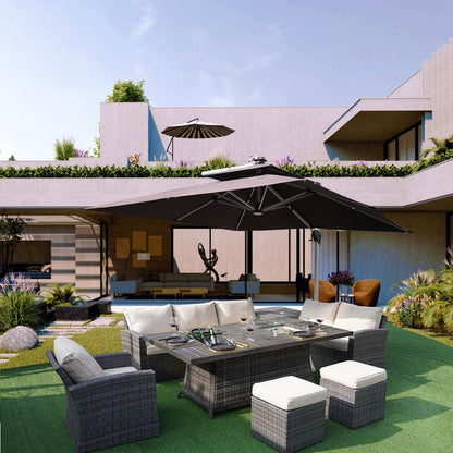 Set di divani da giardino da 7 pezzi con braciere e tavolo da pranzo con contenitore per il ghiaccio