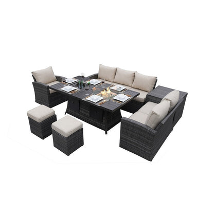 Set di divani da giardino da 7 pezzi con braciere e tavolo da pranzo con contenitore per il ghiaccio