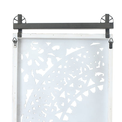 Decorazione murale in legno bianco avorio anticato con fiori e dettagli neri (set da 2)