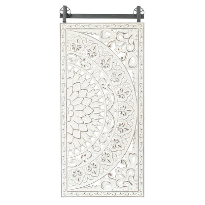 Decorazione murale in legno bianco avorio anticato con fiori e dettagli neri (set da 2)
