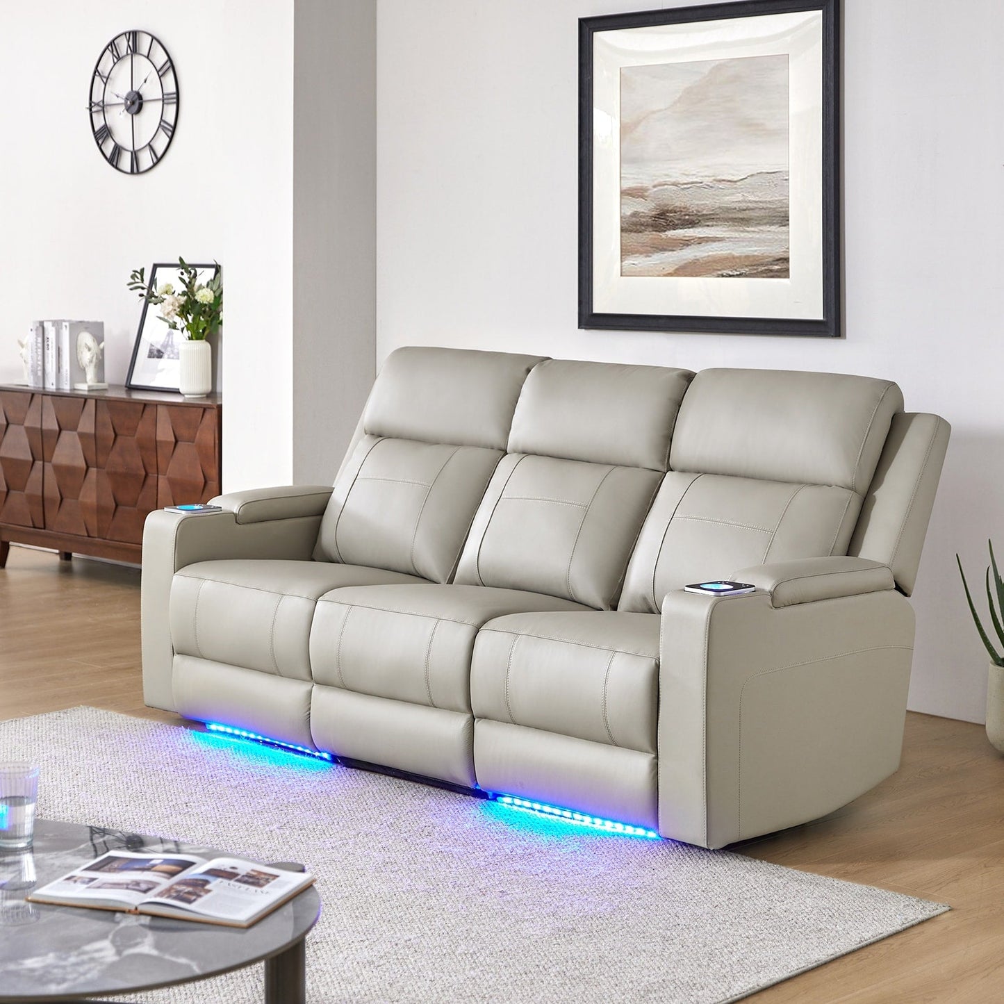 Divano reclinabile elettrico Dolores 82,5 in vera pelle con contenitore e portabicchieri di HULALA HOME