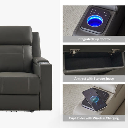 Divano reclinabile elettrico Dolores 82,5 in vera pelle con contenitore e portabicchieri di HULALA HOME