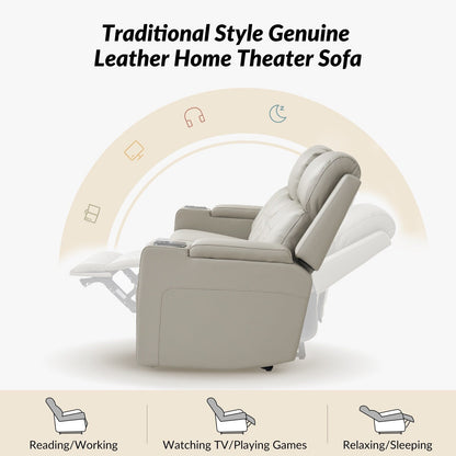 Divano reclinabile elettrico Dolores 82,5 in vera pelle con contenitore e portabicchieri di HULALA HOME