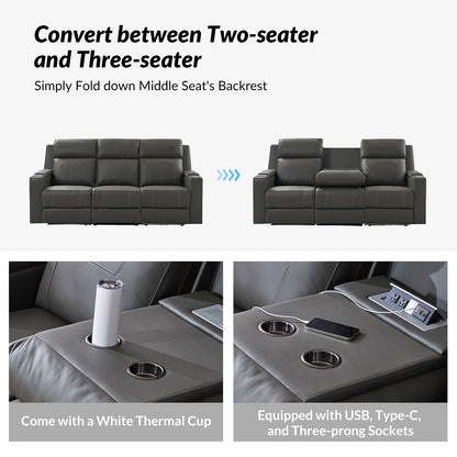 Divano reclinabile elettrico Dolores 82,5 in vera pelle con contenitore e portabicchieri di HULALA HOME