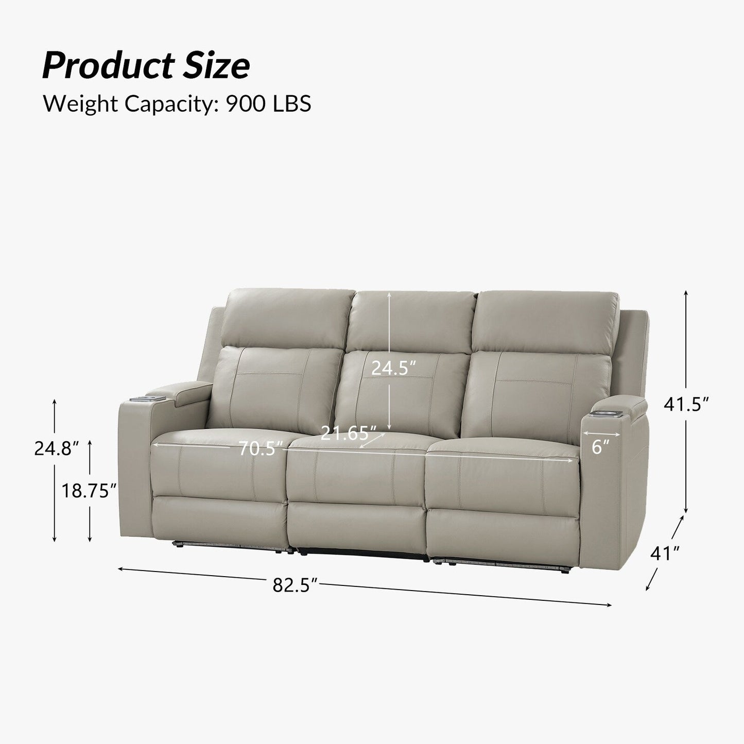 Divano reclinabile elettrico Dolores 82,5 in vera pelle con contenitore e portabicchieri di HULALA HOME