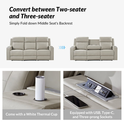 Divano reclinabile elettrico Dolores 82,5 in vera pelle con contenitore e portabicchieri di HULALA HOME