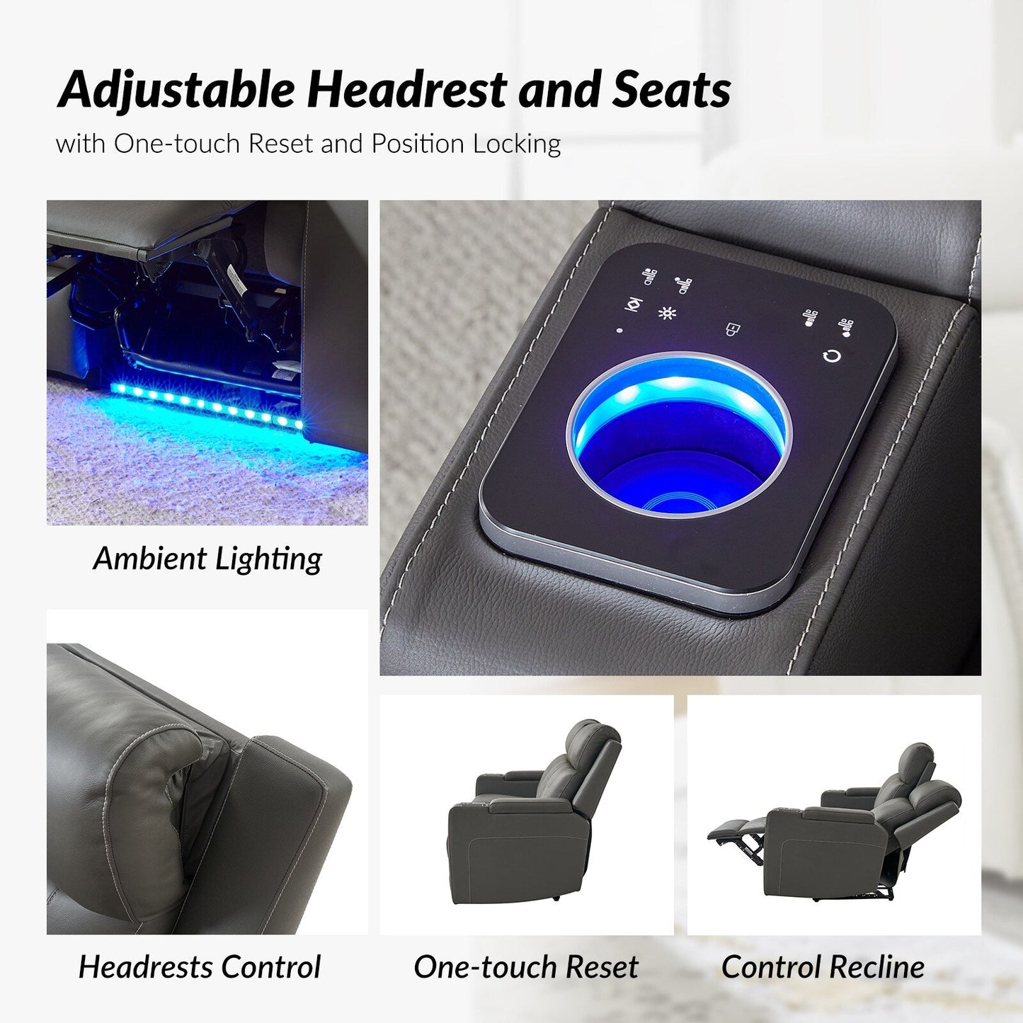 Divano reclinabile elettrico Dolores 82,5 in vera pelle con contenitore e portabicchieri di HULALA HOME