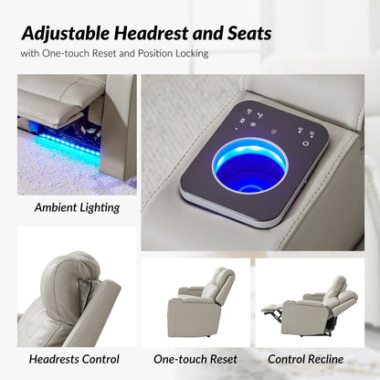 Divano reclinabile elettrico Dolores 82,5 in vera pelle con contenitore e portabicchieri di HULALA HOME