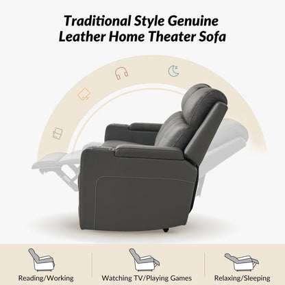 Divano reclinabile elettrico Dolores 82,5 in vera pelle con contenitore e portabicchieri di HULALA HOME