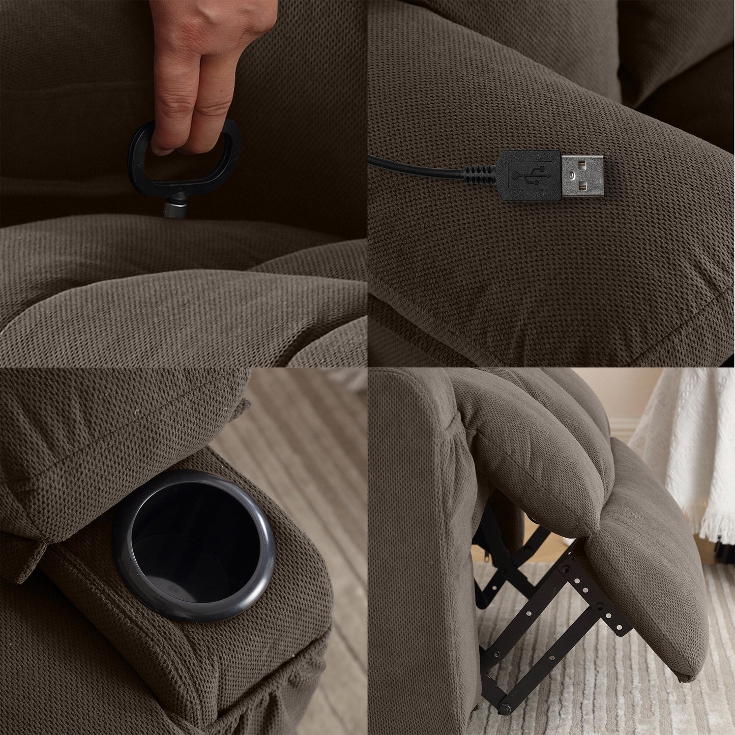 Poltrona reclinabile manuale riscaldata con massaggio in velluto a pois e base girevole a 360°