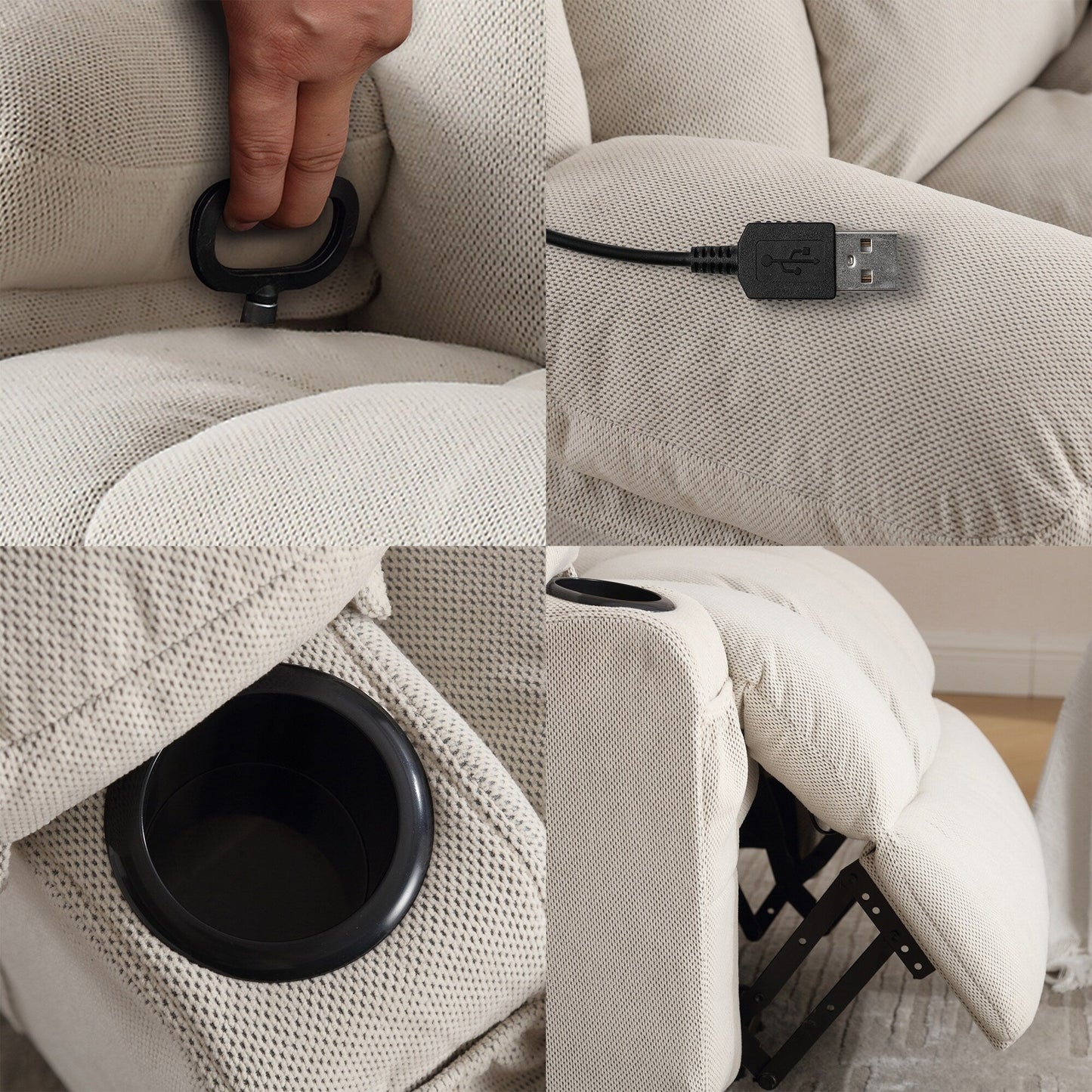 Poltrona reclinabile manuale riscaldata con massaggio in velluto a pois e base girevole a 360°