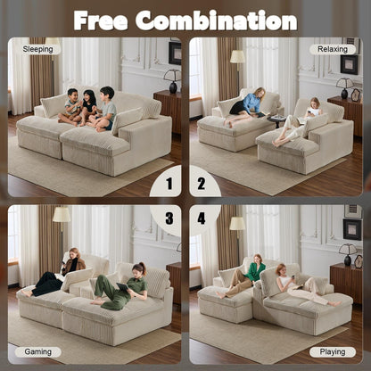 Poltrona chaise longue doppia, divano letto imbottito di grandi dimensioni, poltrona componibile in velluto a coste per soggiorno, senza montaggio