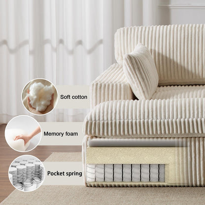 Poltrona chaise longue doppia, divano letto imbottito di grandi dimensioni, poltrona componibile in velluto a coste per soggiorno, senza montaggio