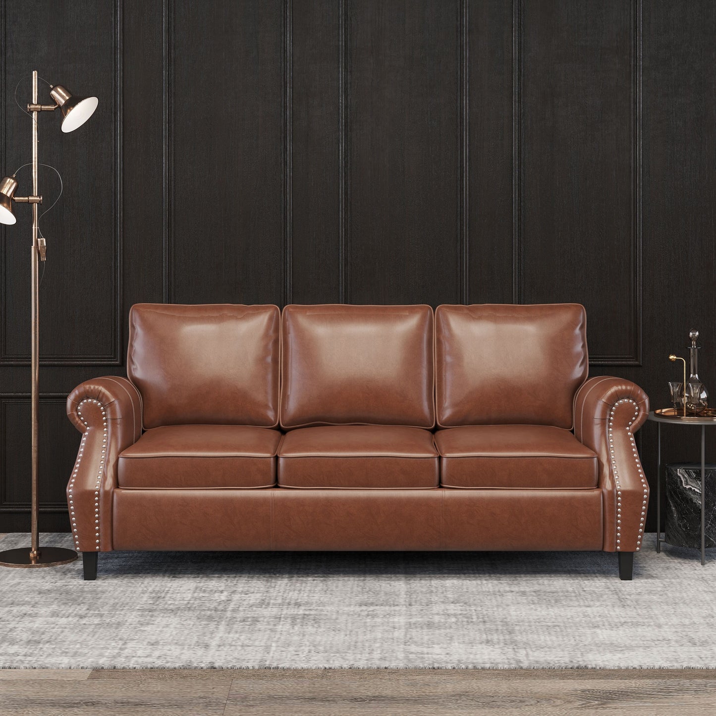 Divano a 3 posti in similpelle Dowd con finiture a borchie di Christopher Knight Home