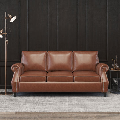 Divano a 3 posti in similpelle Dowd con finiture a borchie di Christopher Knight Home