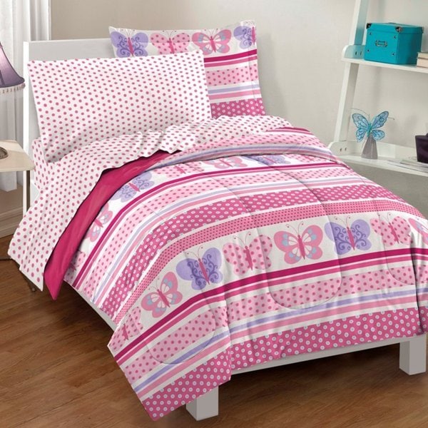 Dream Factory Butterfly Dots Pink - Set letto in sacco a pelo da 7 pezzi con lenzuola