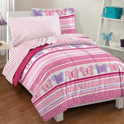 Dream Factory Butterfly Dots Pink - Set letto in sacco a pelo da 7 pezzi con lenzuola
