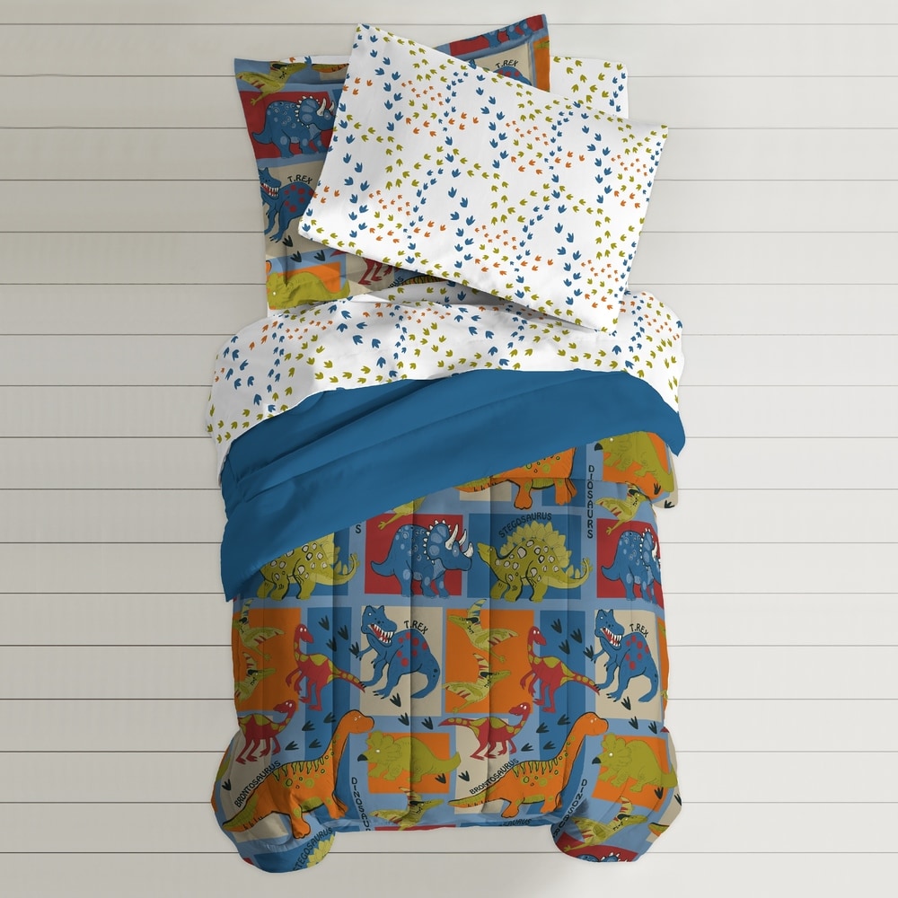 Dream Factory Dinosaur Blocks - Set letto in sacco a pelo da 7 pezzi con lenzuola