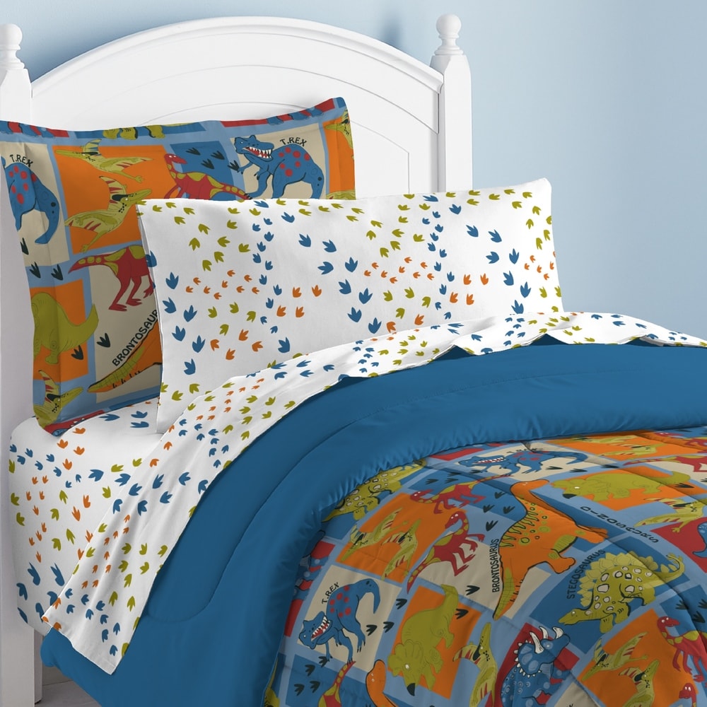 Dream Factory Dinosaur Blocks - Set letto in sacco a pelo da 7 pezzi con lenzuola