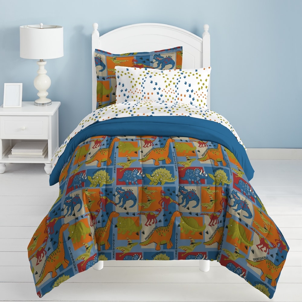 Dream Factory Dinosaur Blocks - Set letto in sacco a pelo da 7 pezzi con lenzuola