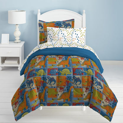 Dream Factory Dinosaur Blocks - Set letto in sacco a pelo da 7 pezzi con lenzuola