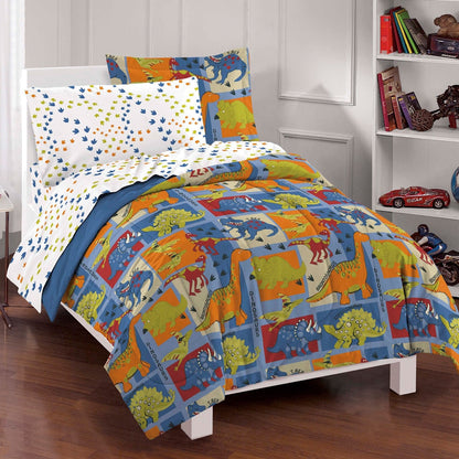 Dream Factory Dinosaur Blocks - Set letto in sacco a pelo da 7 pezzi con lenzuola