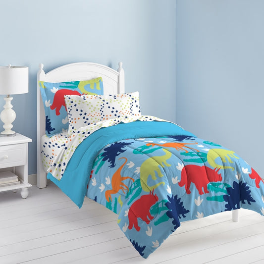 Letto singolo Dream Factory Dinosaur Prints, 5 pezzi, in un sacco con set di lenzuola