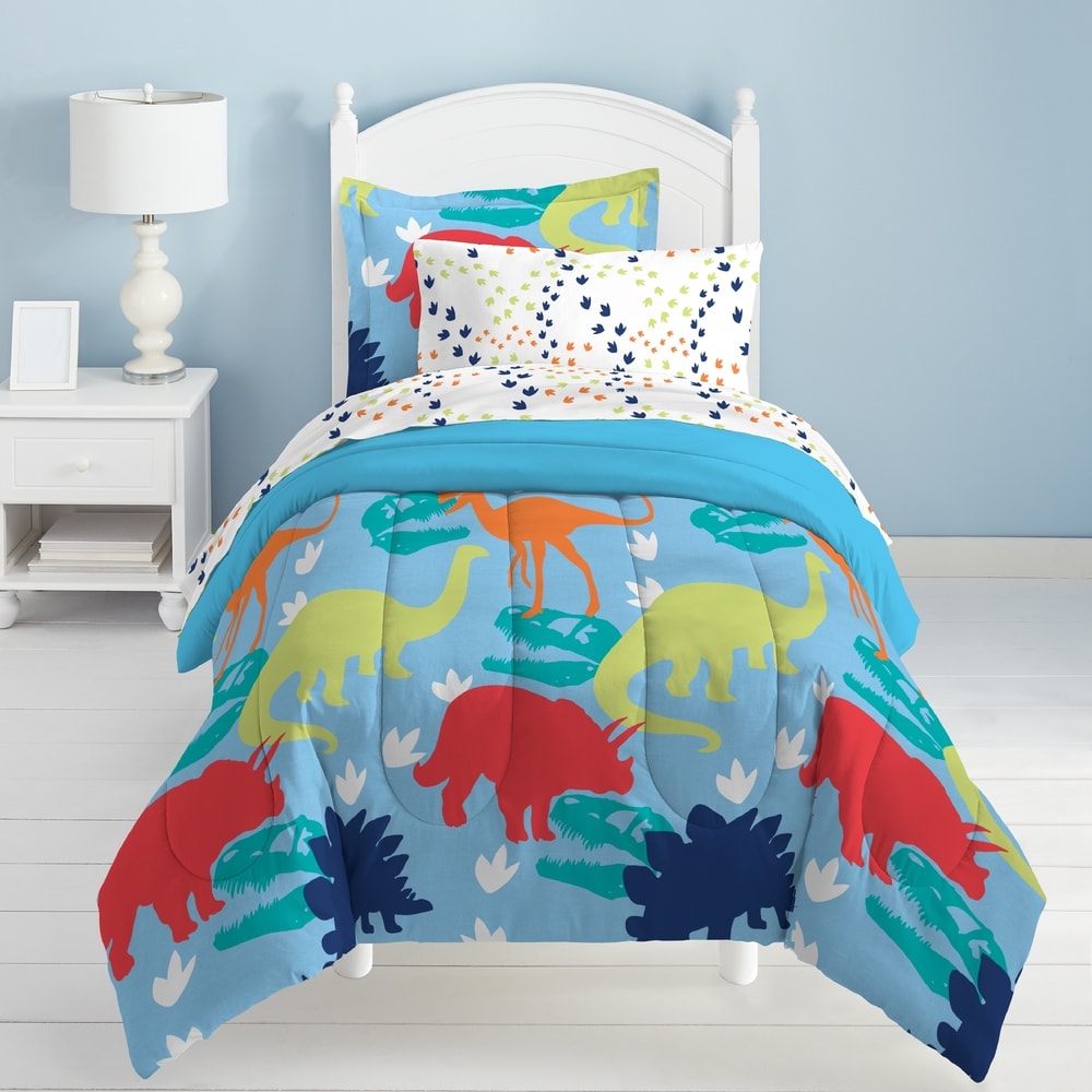 Letto singolo Dream Factory Dinosaur Prints, 5 pezzi, in un sacco con set di lenzuola