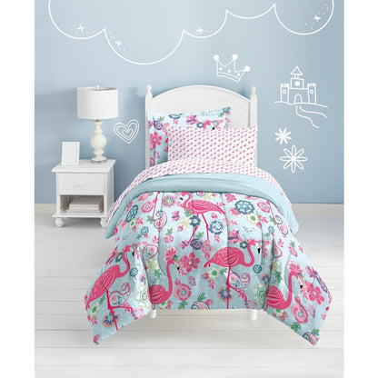 Dream Factory Flamingo - Set letto in sacco a pelo da 7 pezzi con lenzuola
