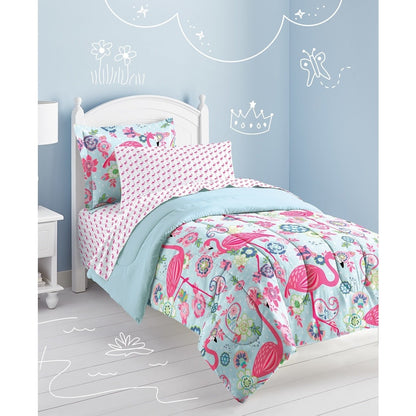 Dream Factory Flamingo - Set letto in sacco a pelo da 7 pezzi con lenzuola