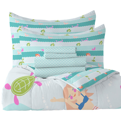 Dream Factory Mermaid Dreams - Set letto in sacco a pelo da 7 pezzi con lenzuola