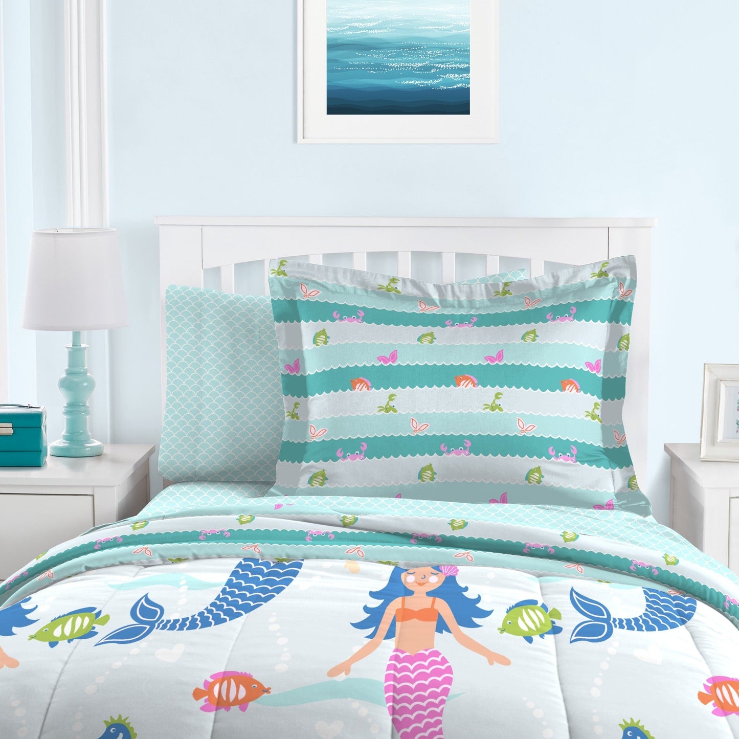 Dream Factory Mermaid Dreams - Set letto in sacco a pelo da 7 pezzi con lenzuola