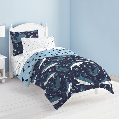 Dream Factory Sharks - Letto in microfibra in borsa con set di lenzuola