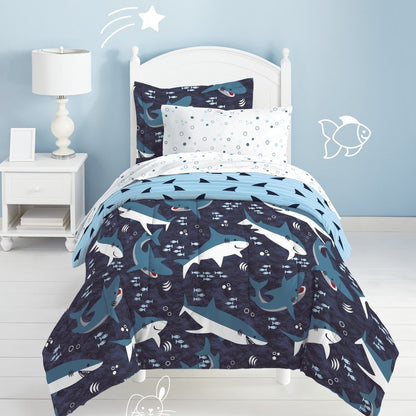 Dream Factory Sharks - Letto in microfibra in borsa con set di lenzuola