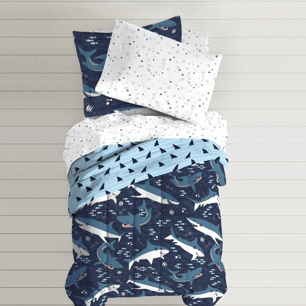 Dream Factory Sharks - Letto in microfibra in borsa con set di lenzuola