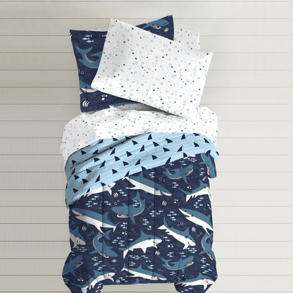 Dream Factory Sharks - Letto in microfibra in borsa con set di lenzuola