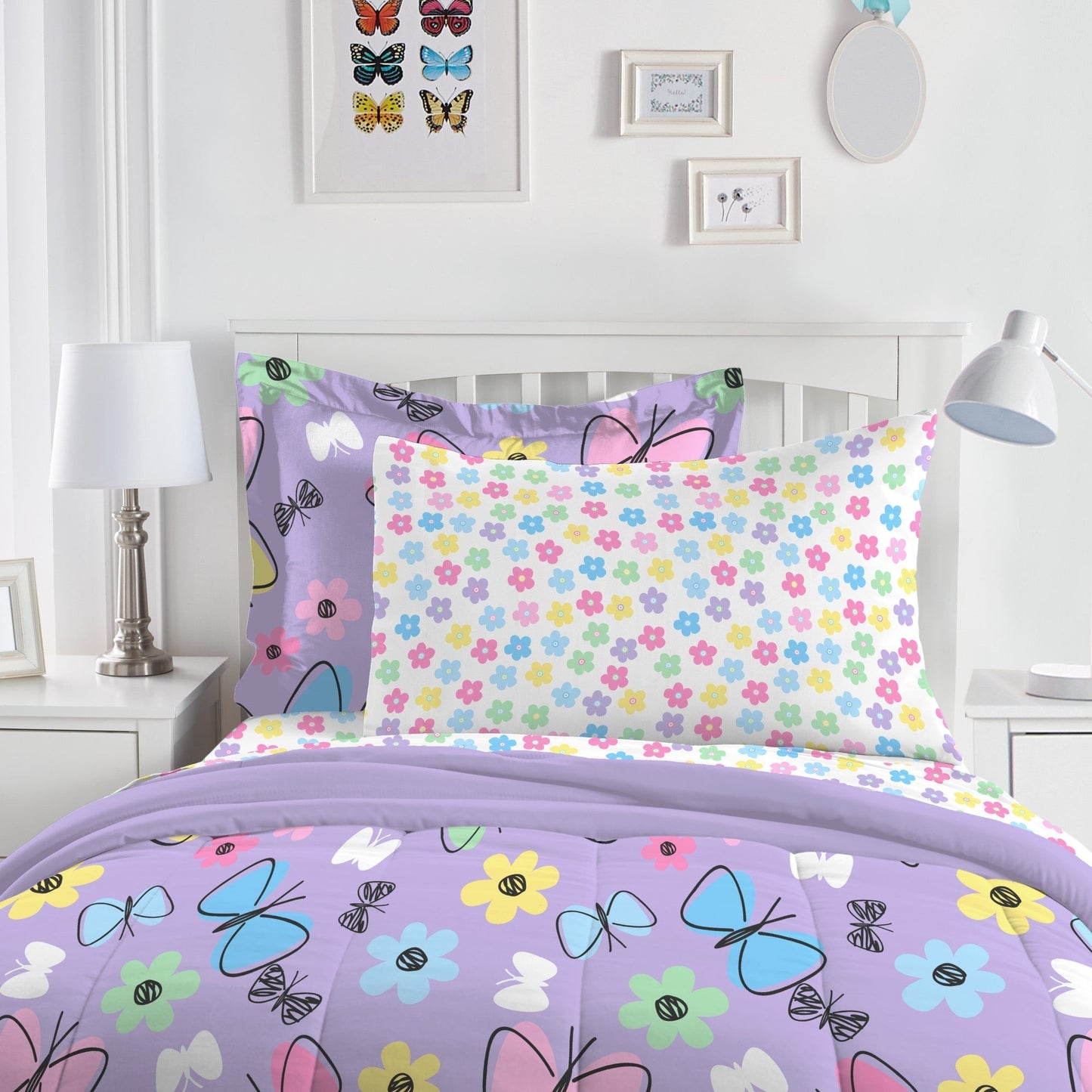 Dream Factory Sweet Butterfly - Set letto in sacco a pelo da 7 pezzi con lenzuola