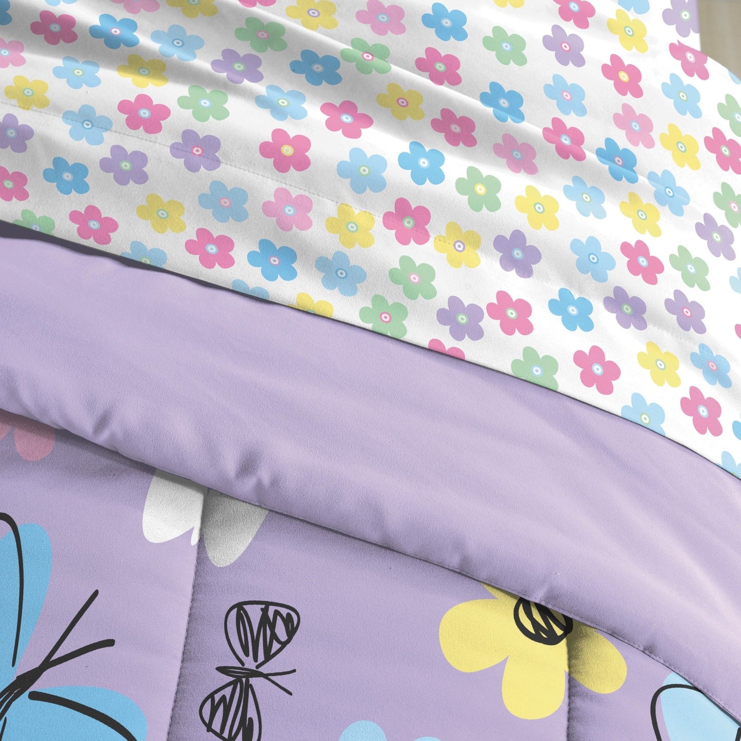 Dream Factory Sweet Butterfly - Set letto in sacco a pelo da 7 pezzi con lenzuola