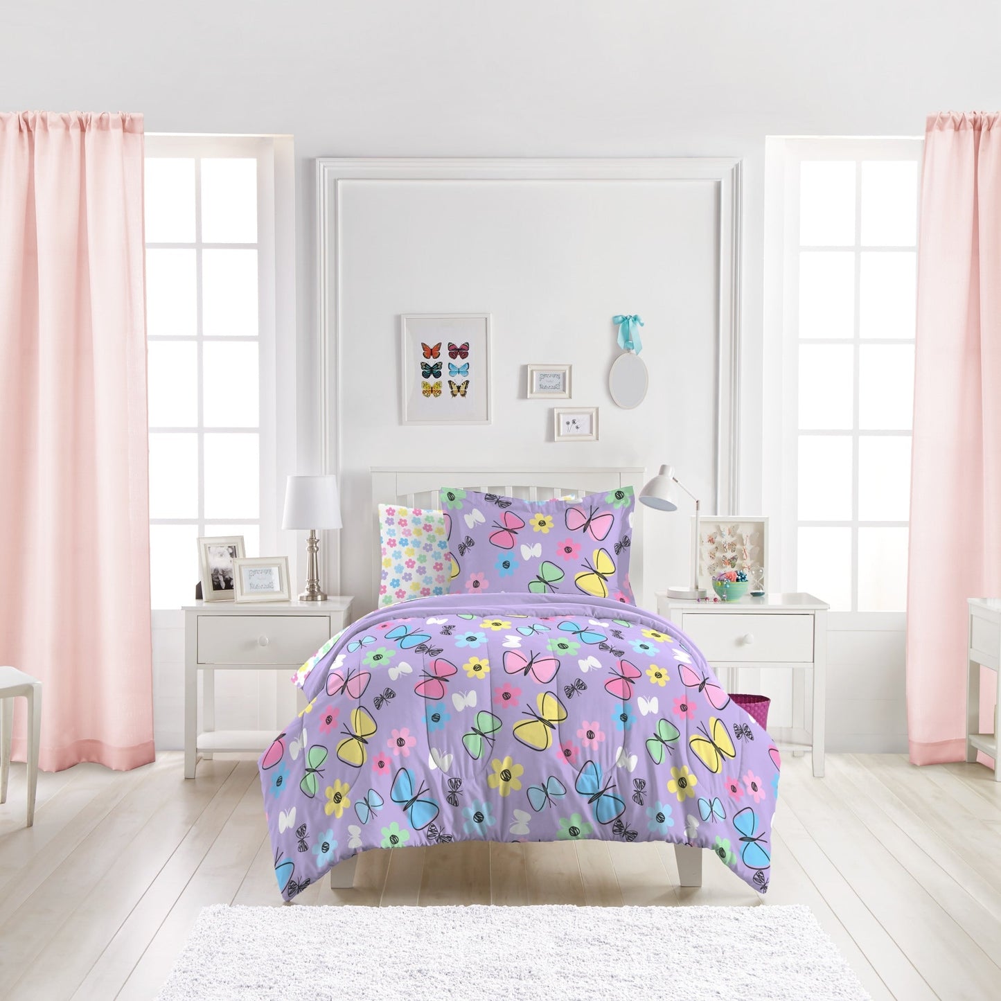 Dream Factory Sweet Butterfly - Set letto in sacco a pelo da 7 pezzi con lenzuola