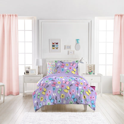 Dream Factory Sweet Butterfly - Set letto in sacco a pelo da 7 pezzi con lenzuola