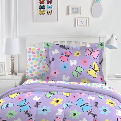 Dream Factory Sweet Butterfly - Set letto in sacco a pelo da 7 pezzi con lenzuola