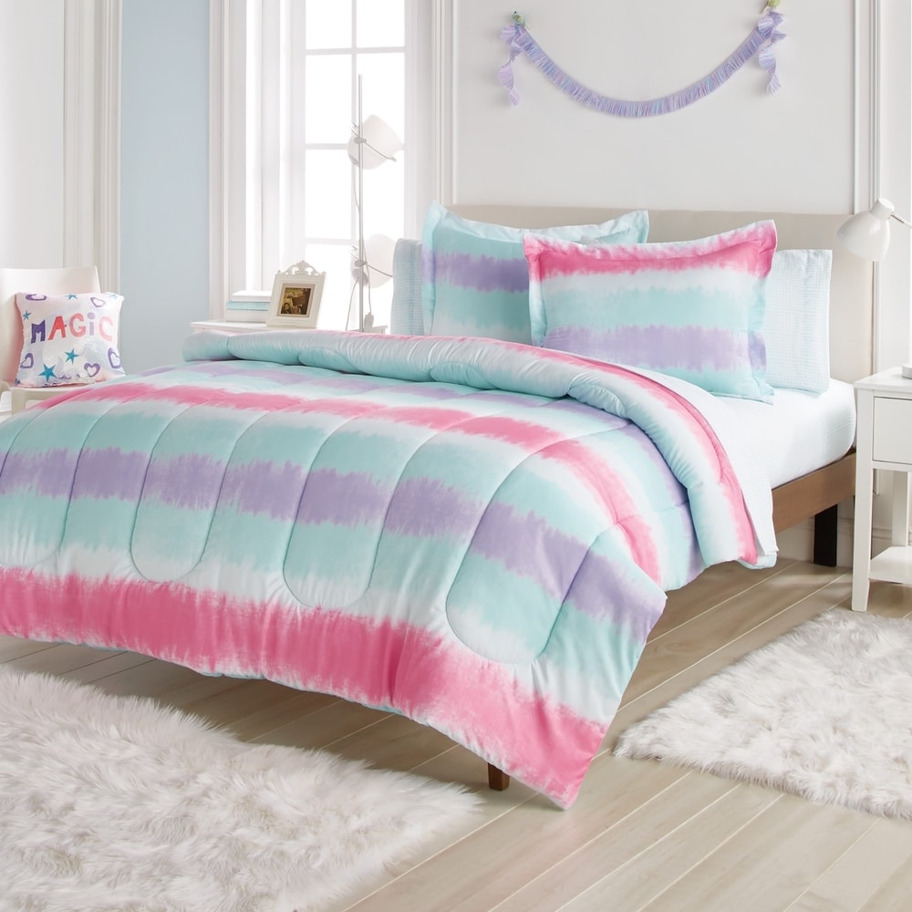 Dream Factory Tie Dye Stripe Microfibra Letto in Borsa con Set di Lenzuola