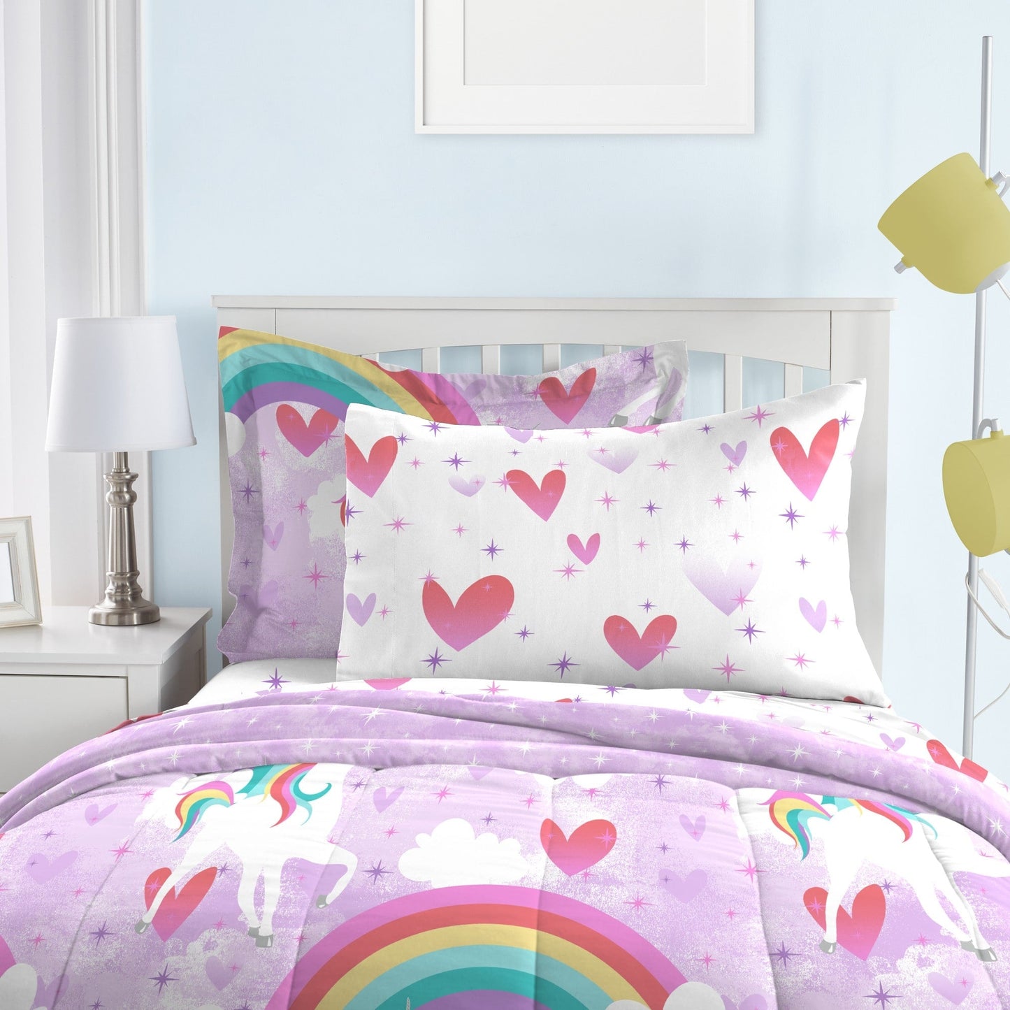 Dream Factory Unicorn Rainbow - Set letto in microfibra da 7 pezzi con lenzuola