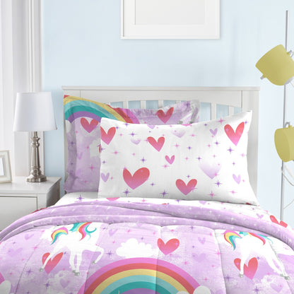 Dream Factory Unicorn Rainbow - Set letto in microfibra da 7 pezzi con lenzuola