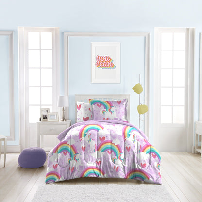 Dream Factory Unicorn Rainbow - Set letto in microfibra da 7 pezzi con lenzuola