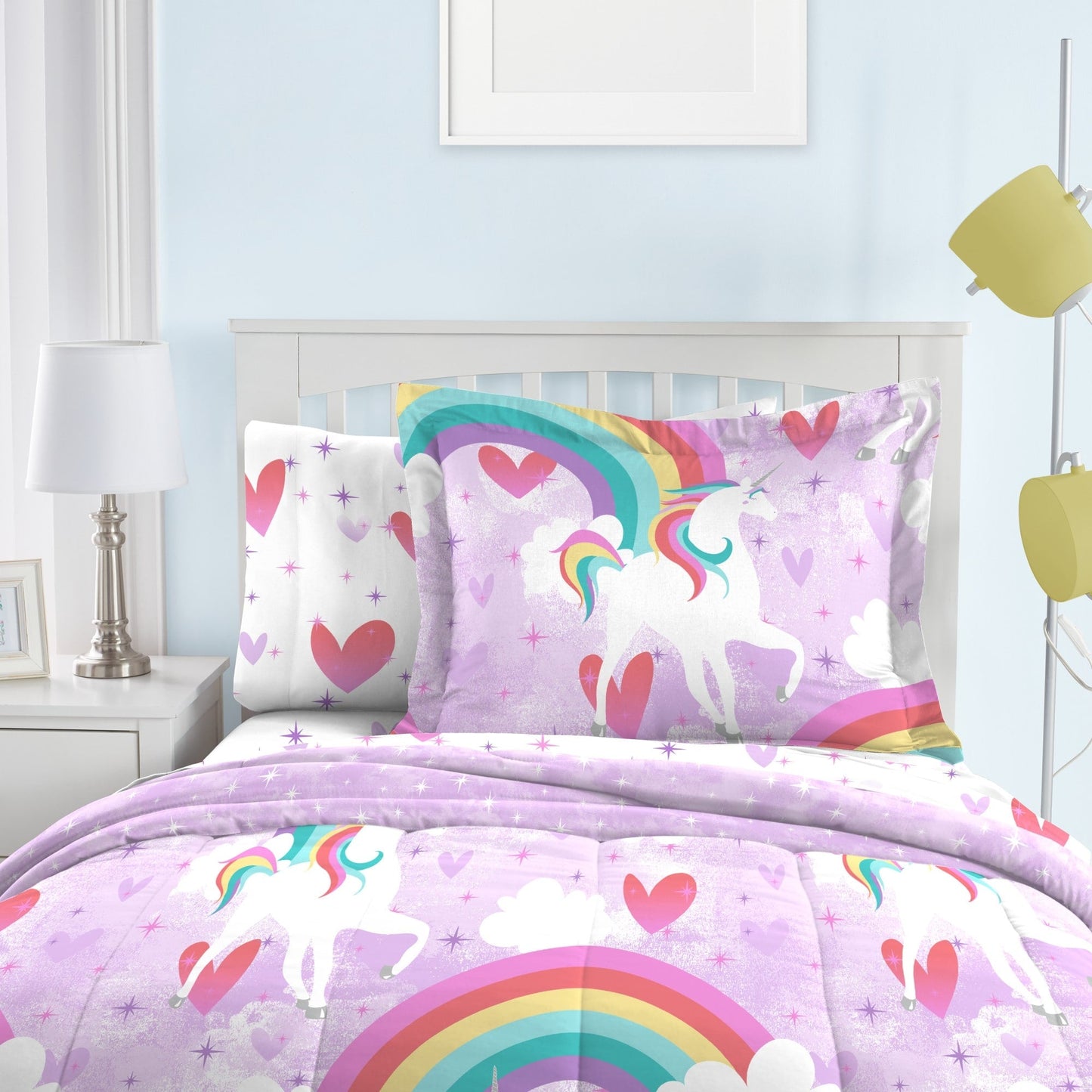 Dream Factory Unicorn Rainbow - Set letto in microfibra da 7 pezzi con lenzuola