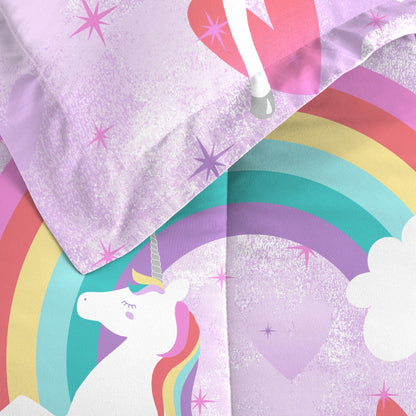 Dream Factory Unicorn Rainbow - Set letto in microfibra da 7 pezzi con lenzuola